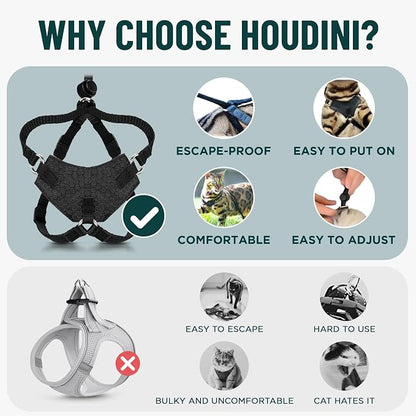 Houdini™ Escape Proof Cat Harness and Leash (Pink, XL) | Adjustable walking vest with 6ft lead, breathable mesh, secure snug fit, lightweight for travel, hikes and daily adventures