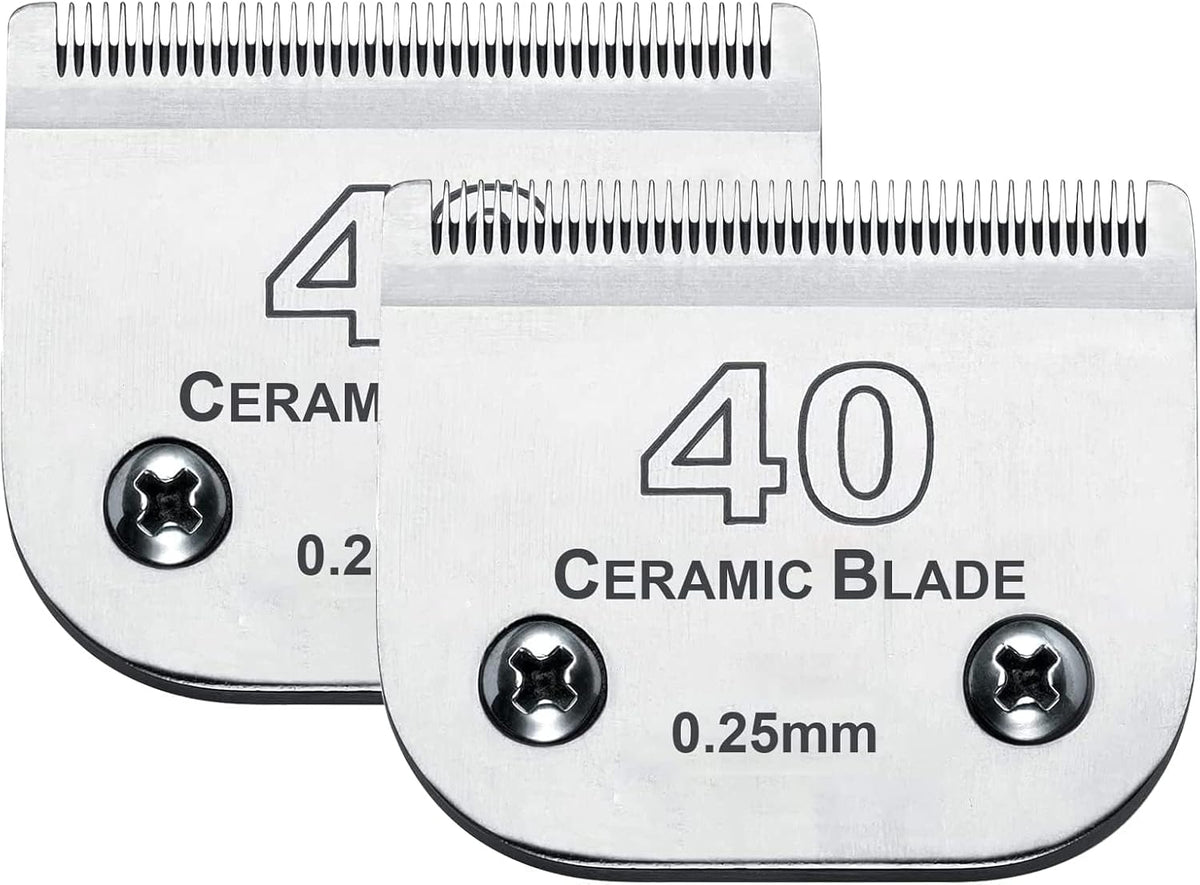 2Pack #40 Dog Grooming Clipper Replacement Blades - Compatible with Andis/Wahl/Oster, Detachable Ceramic & Stainless Steel Blade, Size 40, Cut Length 1/100" (0.25mm)