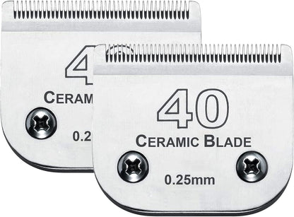 2Pack #40 Dog Grooming Clipper Replacement Blades - Compatible with Andis/Wahl/Oster, Detachable Ceramic & Stainless Steel Blade, Size 40, Cut Length 1/100" (0.25mm)