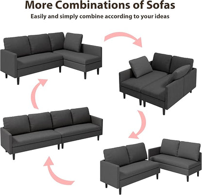 Gizoon 104''in 4 seat Sectional Sofa, Freely Configurable Sectional Couch, Convertible Modular Sofa, with Deeper Seat, Comfortable Fabric, Removable Armrest, for Living Room, Dark Grey
