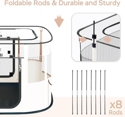 XRG Foldable Dog Playpen with pad，Indoor Cat Kennel L(35.4"x27.6"x23.6") | Portable Dog Crates with Upgrade Breathable Mesh，Sturdy Cat cage Indoor & Outdoor for Rabbit or Small Animals,Beige