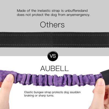 AUBELL Dog Seat Belt for Car,2 Pack Set 3-in-1 Adjustable Reflective Bungee Heavy Duty Dog Car Harness Tether with Clip Hook Latch & Buckle,Swivel Zinc Alloy Carabiner,Black+Purple