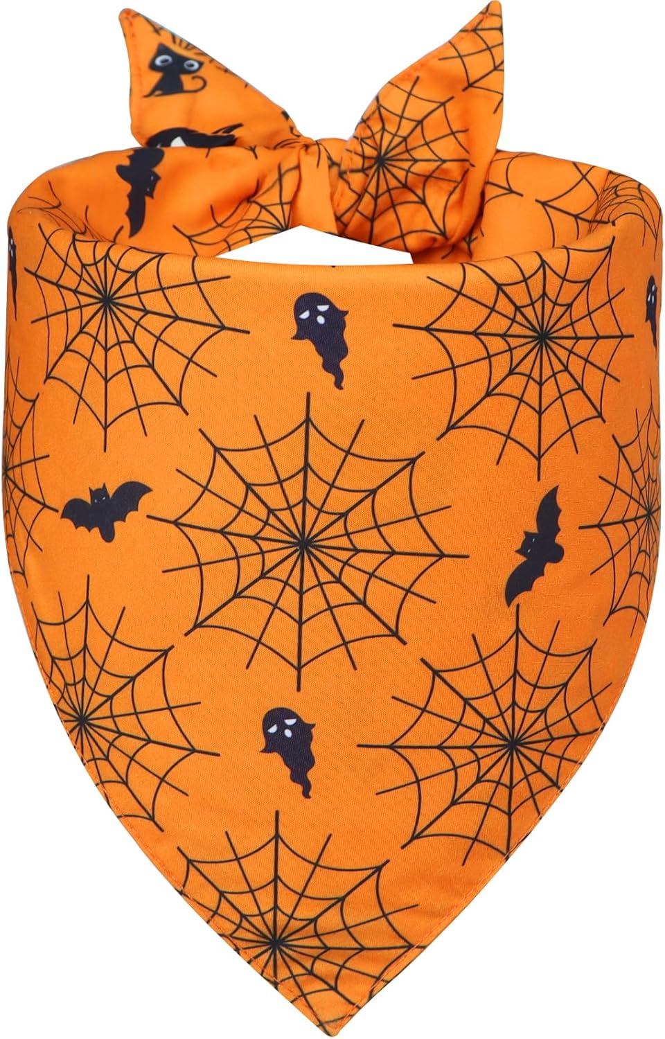 Halloween Dog Bandana for Small Dogs - Reversible Orange Jack-o-Lantern & Spiderweb Print Scarf - Soft & Quick-Dry for Costume Parties