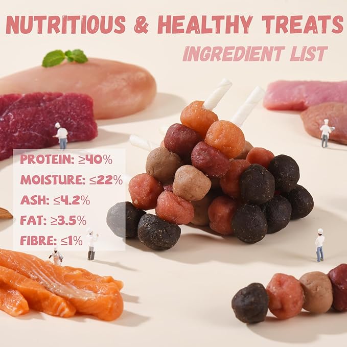 6-in-1 Kabobs Dog Treats, Multi-Flavor Jerky Treats Made with Chicken, Duck, Salmon, Beef, and Rabbit on Rawhide Sticks, Healthy Long Lasting Dog Chews for Small Medium Large Dogs, 10.6 oz