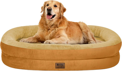 Orthopedic Waterproof Large Dog Bed: Memory Foam Washable Dog Bed with Bolsters - XL Removable Washable Cover for Medium Large Sized Pet - Non-Slip Bottom - Orange