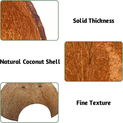 PINVNBY 2 PCS Natural Coconut Reptile Hideouts Lizard Coco Hut Hermit Crab Hut Aquarium Fish Hide Cave Spider Snail Climber Toys