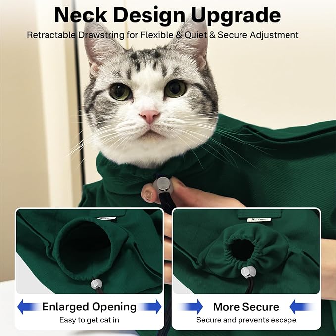 [Cozy Travel] Cat Carrier Pouch, Soft Cat Carrier for Small Cats, Kitten Carrying Bag, Restraint Bag for Nail Trimming, Vet Visits, Giving Meds, Car Travel -Dark Green