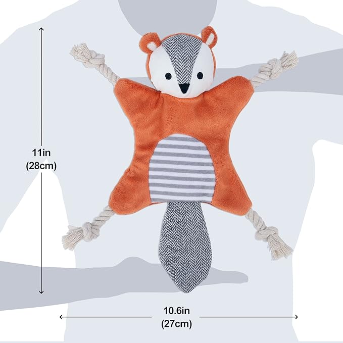 Vitscan Squirrel Plush Toy, Stuffless Dog Chew Toy with Rope Knots, Crinkle Squeaky Toy for Small Dogs