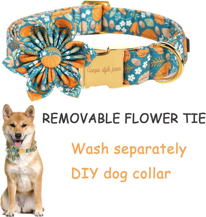 Unique styleUnique Style Paws Halloween Dog Collar with Flower Tie Pumpkin Cotton Collar Adjustable Puppy Collar for Small Medium Large Dogs-XS