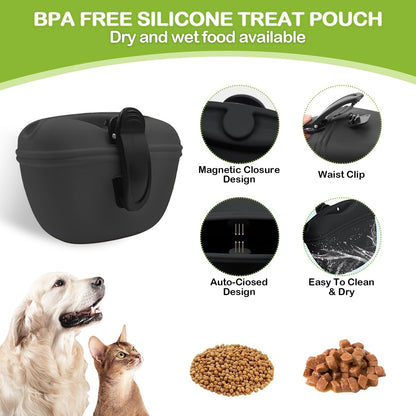 JIURUN Dog Treat Bag - Dog Training Treat Bag, Treat pouchs for Pet Training with Dog Treat Bag, Puppy Training Clicker, Collapsible Dog Bowl, 2 Dog Poop Bag