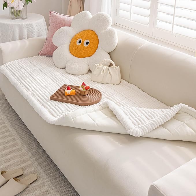 Couch Cover for Dogs Washable, Non-Slip Pet Couch Covers for Sofa, Fuzzy Dog Couch Cover Blanket for Furniture Protector (Z-White, 27.6" x 82.7"/70 x 210cm)