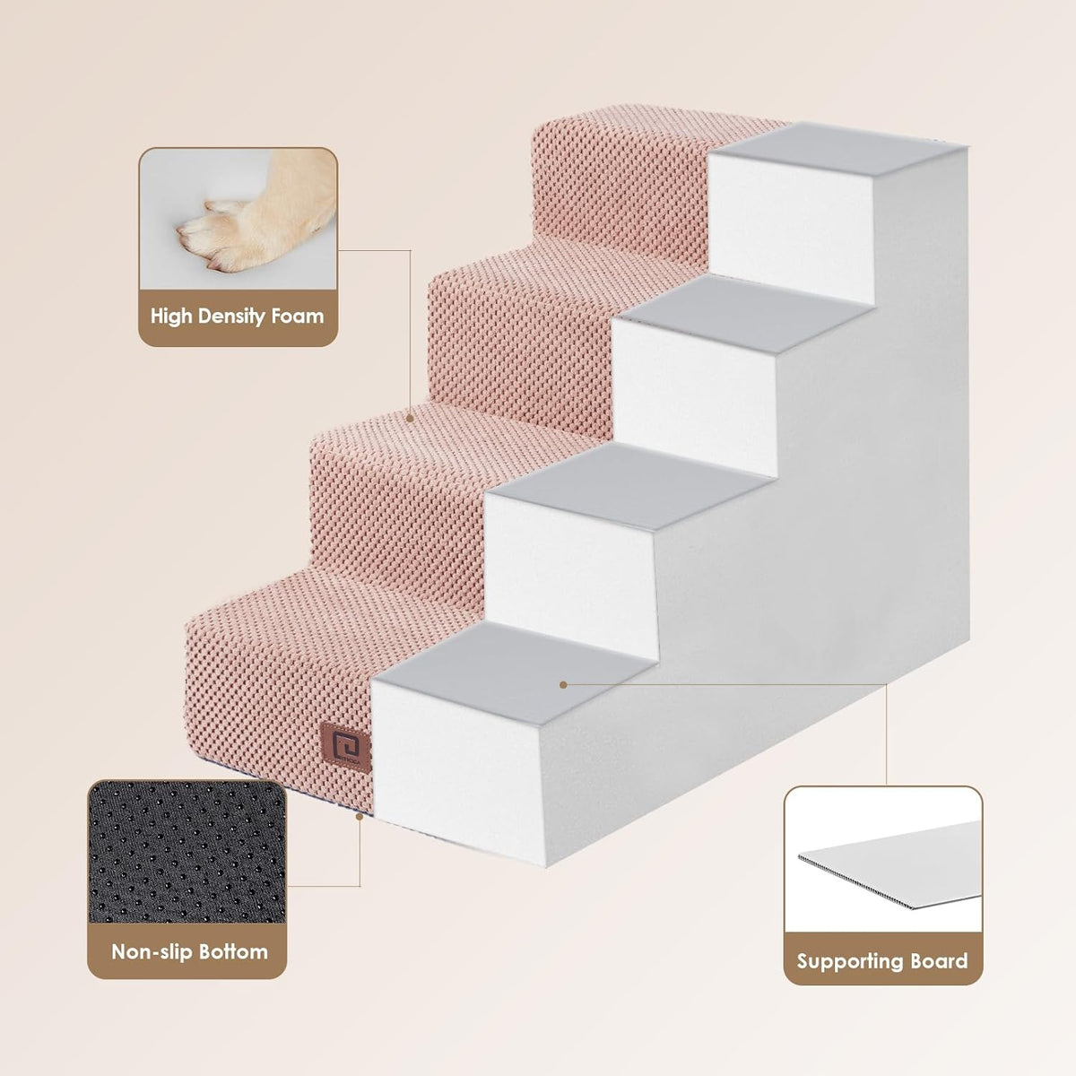 EHEYCIGA Dog Stairs for Bed 18" H, 4-Step Dog Steps for High Bed, Pet Steps for Small Dogs and Cats, Non-Slip Balanced Pet Ramp Indoor, Pink