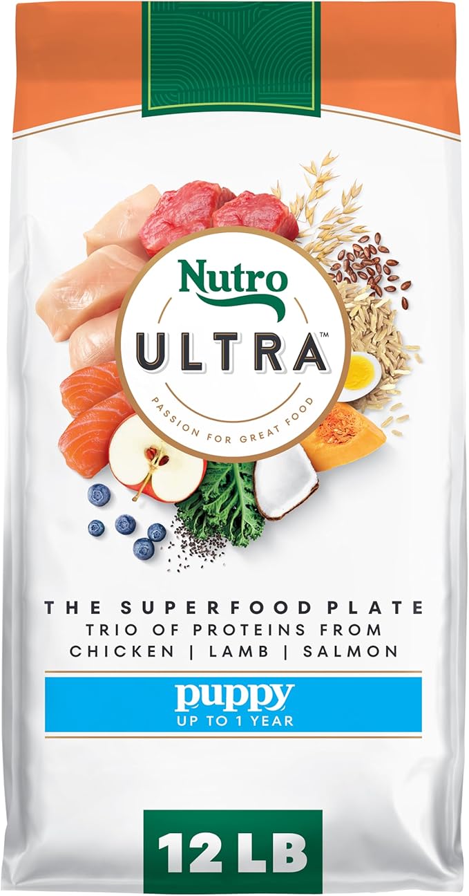 Nutro Ultra High Protein Dry Puppy Food, Trio of Proteins from Chicken, Lamb and Salmon, 12 lb Bag