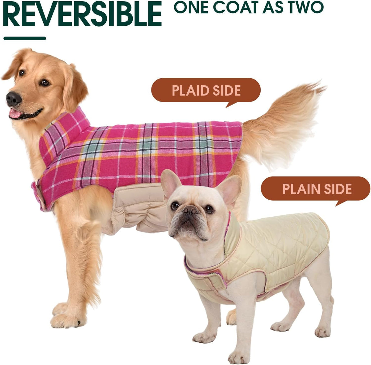 Kuoser Warm Dog Coat, Waterproof Dog Jacket for Extra Large Dogs, Adjustable Durable XXL Doggie Winter Coat Reversible Puppy Cold Weather Apparel from Small to Large Breed, Rose XXL
