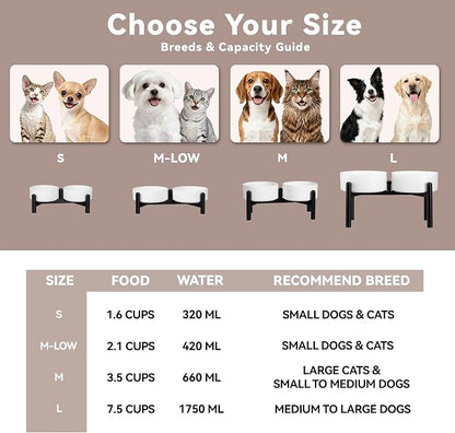 Raised Ceramic Dog Bowl Set with Stand, 7.5 Cups Elevated Dog Food Stand | 8.4'' Double Dog Food and Water Bowl Set, Non-Slip Dog Feeding Dishes for Small Breeds and Cats, 59.2 OZ, White
