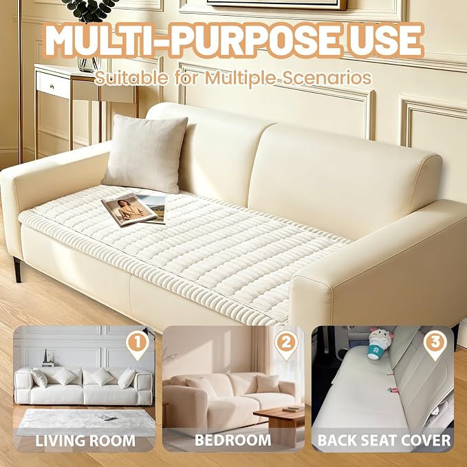 Couch Cover for Dogs Washable,Non Slip Fuzzy Durable Pet Friendly Cozy | Soft Slipcovers for 3 Cushion Sofa Cover,Plush Thick Protector Fits Mat Bed Leather & Fabric Couches (White 27.6"x59")