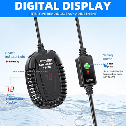 FREESEA Aquarium Fish Tank Heater: 50W Small Submersible Turtle Heater with Adjustable Temperature External Controller for Betta | Saltwater | Freshwater | 1-10 Gallon
