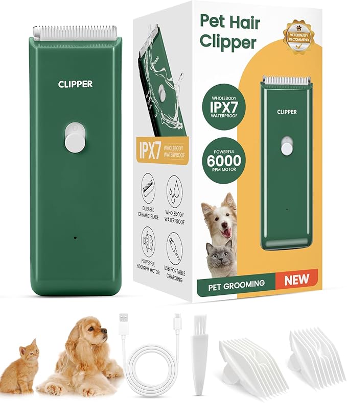 Pet Clippers for Dog Hair Grooming Low Noise, Rechargeable Cordless Cat Shaver with Ceramic Blade,Portable Pet Hair Trimmer for Matted & Long Hair
