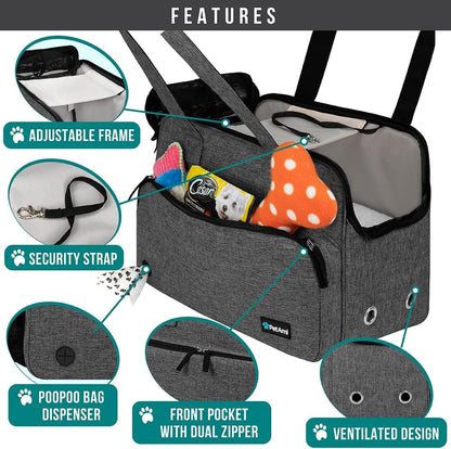 PetAmi Small Dog Purse Carrier, Soft-Sided Pet Carrier Bag with Pockets, Portable Puppy Cat Travel Handbag Tote, Airline Approved Breathable Mesh, Poop Bag Dispenser, Sherpa Bed, Max 18 lbs, Dark Gray