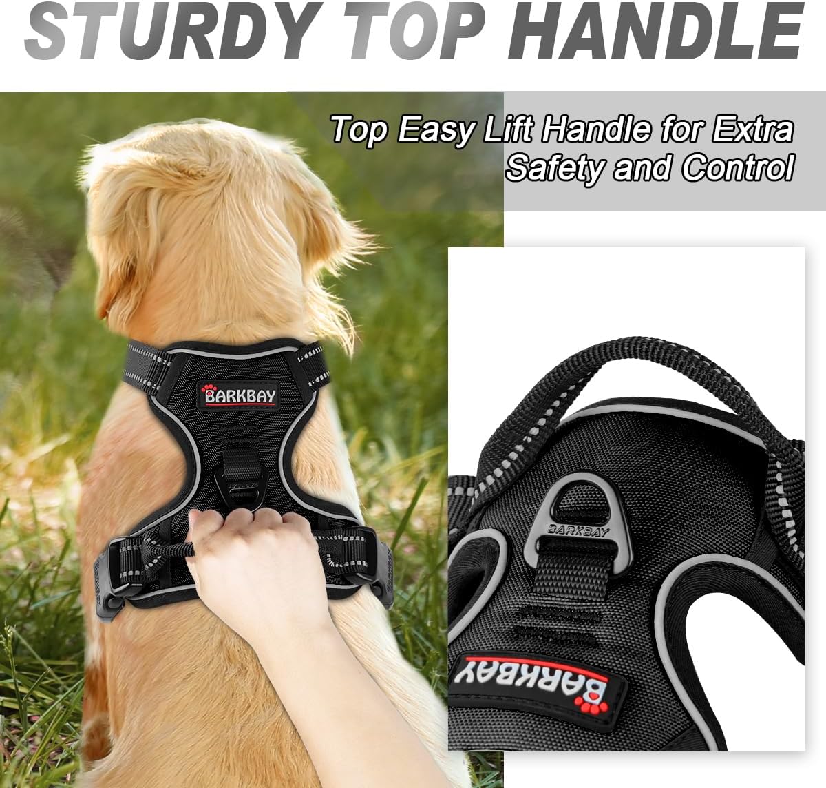 BARKBAY No Pull Dog Harness Front Clip Heavy Duty Reflective Easy Control Handle for Large Dog Walking(Black,XL)