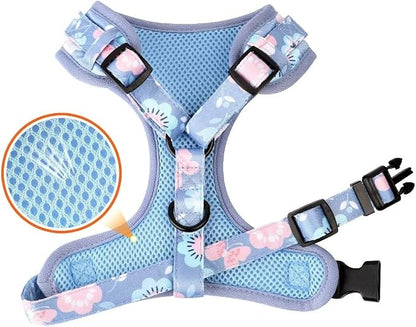 Beirui Cute Dog Collars,Harnesses,Leashes Set, Floral Pattern, Purple,M | Girl Dog Harness Set with Flower, Adjustable and Soft Mesh Lining, For Medium Dogs Daily Walks