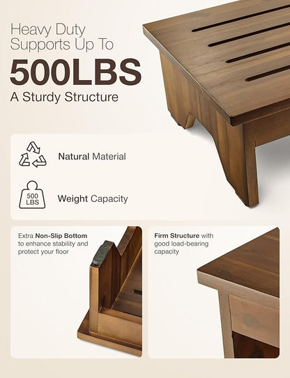 HOLANA 6.5" Wooden Step Stool for Adults (No Assemble Required) - 500 Lbs One Step Stools for High Bed Riser - Small Stepping Stool for Elderly, Seniors, Kid/Bathroom, Bed, Kitchen (Acacia Wood)