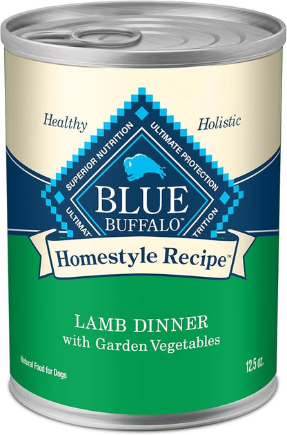 Blue Buffalo Homestyle Recipe Adult Wet Dog Food, Made with Natural Ingredients, Lamb Dinner With Garden Vegetables, 12.5-oz Can (Pack of 12)