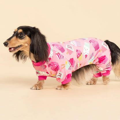 Fitwarm Cupcake Dog Pajamas, Birthday Outfit for Small Dogs Girl, Cozy Pet Onesie with Feet, Pink, XS