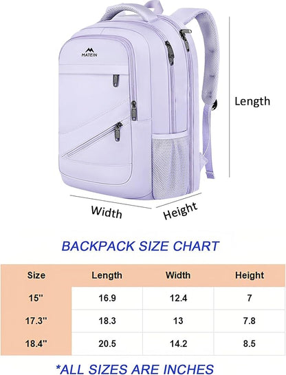 MATEIN Extra Large Laptop Backpack for Women, 50 L TSA Carry On with Multiple Organized Pockets, Anti Theft Water Resistant Travel Laptop Backpack Fits 18.4 In Computer, Light Purple