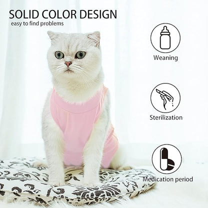 Kitten Onesies,Cat Recovery Suit for Abdominal Wounds or Skin Diseases,After Surgery Wear Anti Licking Wounds,Breathable E-Collar Alternative for Cat Pink L