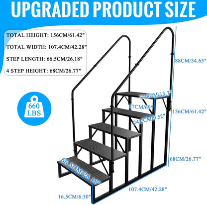 RV Stairs 5 Step Ladder, RV Steps Anti-Slip, Hot Tub Steps with Handrail, 660 lbs RV Ladder for 5th Wheel RV, Mobile Home Stairs（2 Handrails