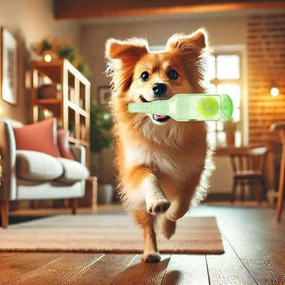 Wine Bottle Dog Toy, Fun Interactive Cute Squeaky Dog Toys with Tennis Ball Inside, Ideal for Large/Medium/Small Dogs to Fetch Games and Bonding Time, Not for Heavy Chewers, Large-Green