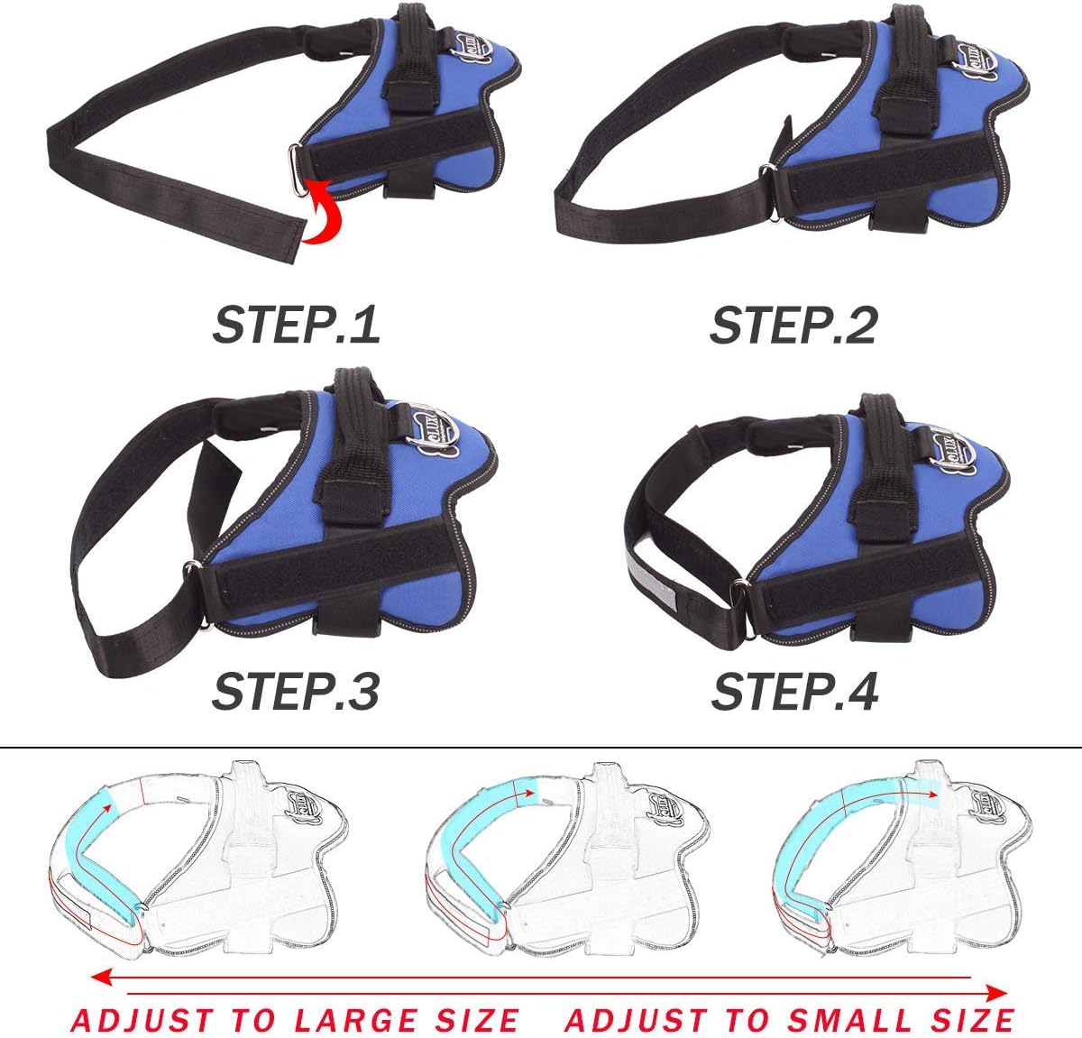 Bolux Dog Harness, No-Pull Reflective Dog Vest, Breathable Adjustable Pet Harness with Handle for Outdoor Walking - No More Pulling, Tugging or Choking (Blue, M)