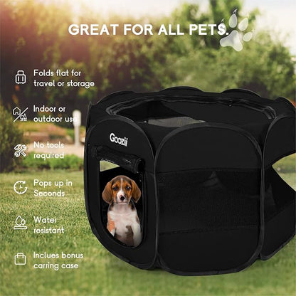 GOOZII Kitten Cat Playpen for Indoor Cats Enclosed, Portable Foldable Pet Dog Playpen Outdoor Play Tents Crate Cage with Zipper Top Cover Door for Puppy Outside Rv Car Camper (Black, Small Size)