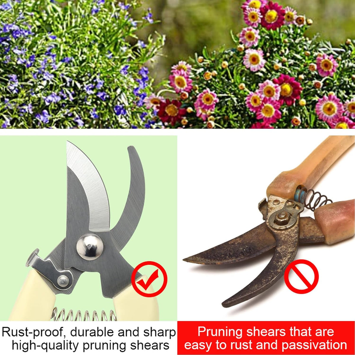 Premium garden shears, meperez pruning scissors gardening tools, pruners for flower, bushes, rose and fruit tree, use for florist, yard and orchard the plant clippers, sharp white steel anvil snips, 2