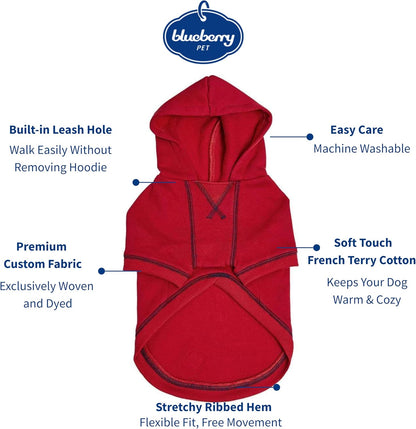 Blueberry Pet Essentials Dog Hoodie – 16 inch, Cotton‑Blend Sweatshirt with Hood, Red, Machine‑Washable Small‑Dog Jersey