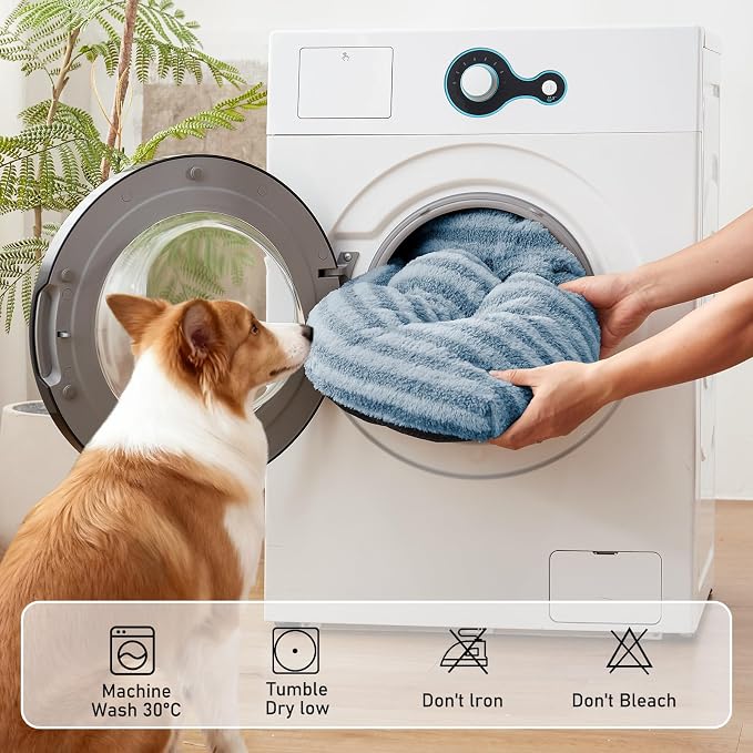FURTIME Washable Small Dog Bed, Deluxe Dog Crate Beds | Comfy Fluffy Kennel Pad Anti-Slip Pet Sleeping Mat for Puppy/Cat, Machine Washable Dogs Pillow, 23"x18"x3", Blue