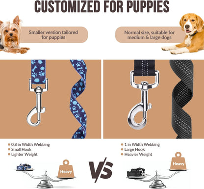 SlowTon Dog Seat Belt for Car, 2 Pack Dog Car Harness Seatbelt Adjustable with Elastic Bungee Buffer, 2 in 1 Pet Car Leash Headrest Restraint Dog Reflective Safety Tether (S, Blue, Headrest+Clip)