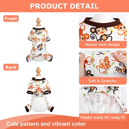 Dog Pajamas Pjs Summer Fall Dog Clothes for Small Dogs Girl - Boy - Medium Size Dogs, Soft Stretchy Puppy Clothes Doggie Onesies Cat Pet Jammies Outfit (Cute Monkey, XX-Large)