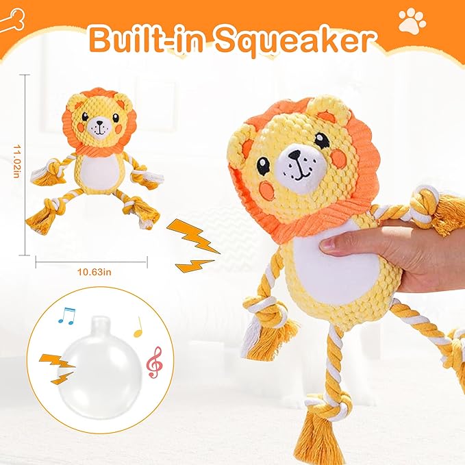 Squeak Dog Toys Stuffed Plush for Small & Medium Breeds - Soft Chew Fabric, Interactive Indoor/Outdoor Play, Perfect for Puppy Teething - Ideal Pet Gift, Lion