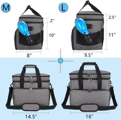 Teamoy Double Layer Dog Travel Bag, Dog Bag for Supplies with 2 Silicone Collapsible Bowls, 2 Food Carriers, 1 Water-Resistant Placemat, Pet Supplies Weekend Tote Organizer (Large, Gray)