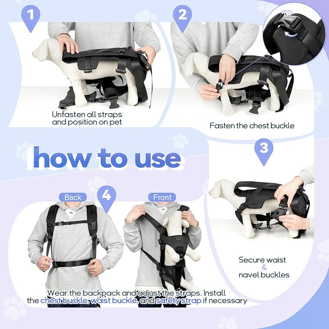 YUDODO Front Pet Carrier Backpack for Small Dog, Legs Out Dog Chest Carrier | Safety Belt, Ergonomic Support, Hands Free, Durable & Comfortable, For Walking Hiking Cycling, Black, M