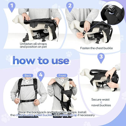 YUDODO Front Pet Carrier Backpack for Small Dog, Legs Out Dog Chest Carrier | Safety Belt, Ergonomic Support, Hands Free, Durable & Comfortable, For Walking Hiking Cycling, Black, M