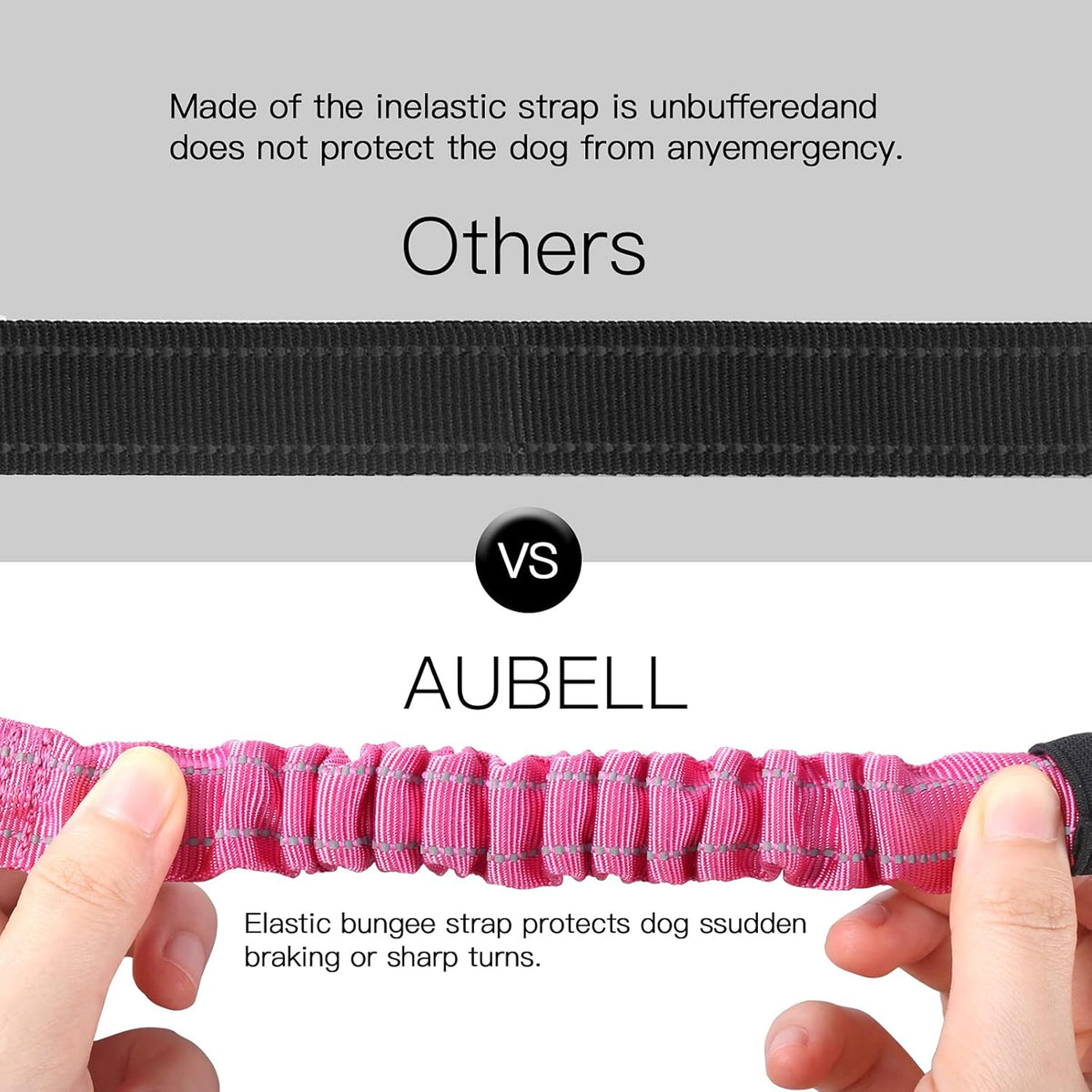 AUBELL Dog Seat Belt for Car,2 Pack Set 3-in-1 Adjustable Reflective Bungee Heavy Duty Dog Car Harness Tether with Clip Hook Latch & Buckle,Swivel Zinc Alloy Carabiner,Black+Hotpink