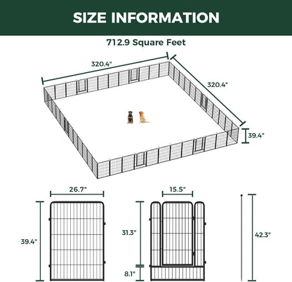 FXW Rollick Unleashed Dog Playpen for Indoor, Yard, RV Camping, 40 inch 48 Panels for Medium and Large Dogs, Black│Patented