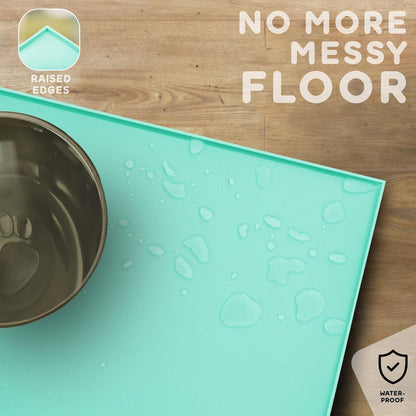 Dog Food Mat - 28x18 Raised Edges Dogs Mat for Food and Water Prevent Spill, Waterproof Cat Food Mats Protect Floors, Easy Clean Dog Bowl Mats for Food and Water, Silicone Pet Feeding Placemats
