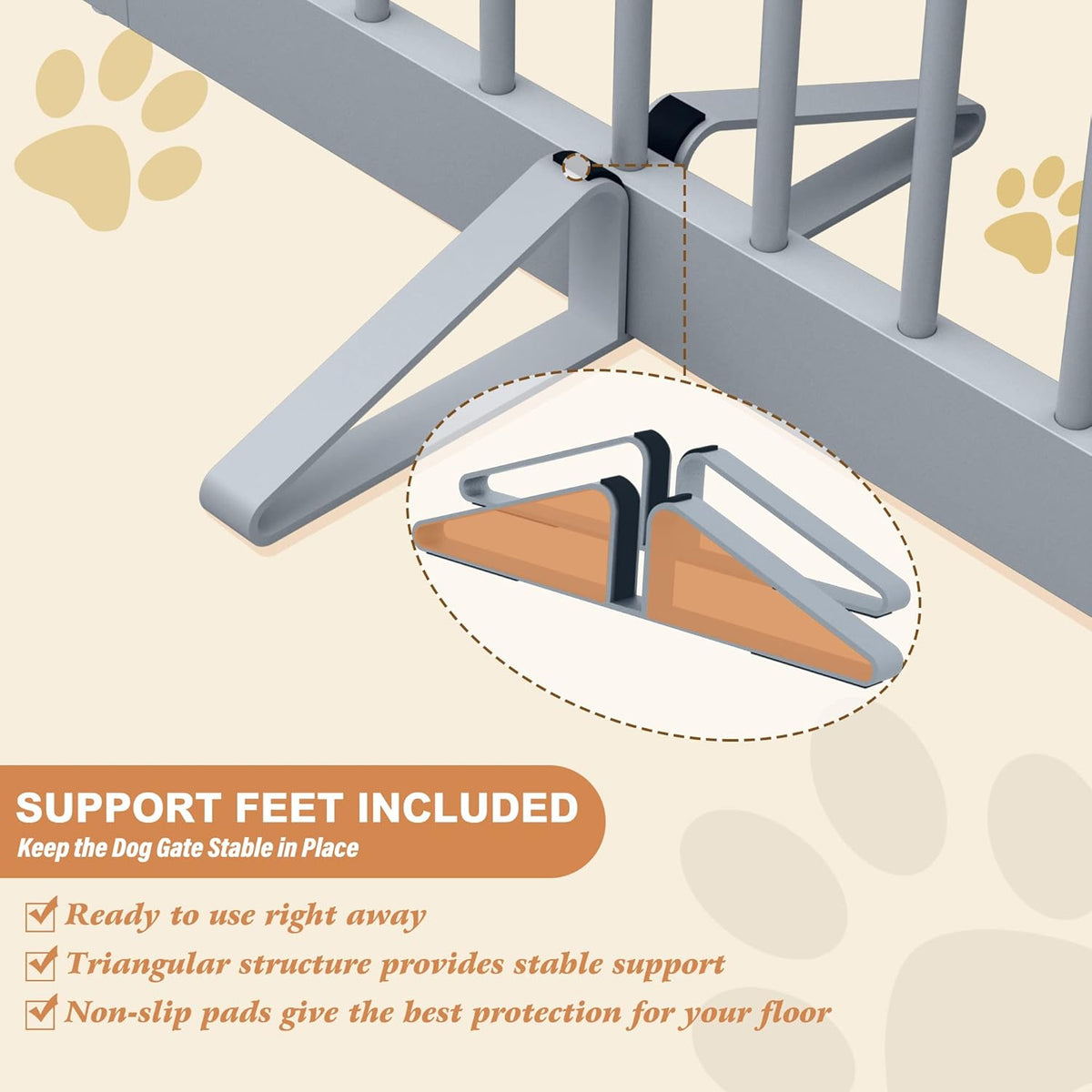 Freestanding Pet Gate for Dogs, Foldable Wooden Dog Gate for House, Indoor Dog Gate for Doorways, Stairs, Gates for Dogs Indoor, Support Feet Included, 24" Height 3 Panels, Grey