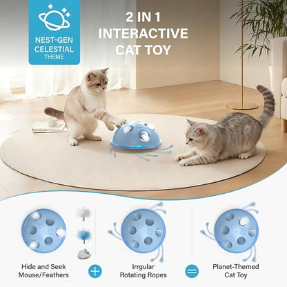 Pawingcat Interactive Cat Toys for Indoor Cats with Plush Mouse and String | Automatic String,Hide and Seek ,Blue