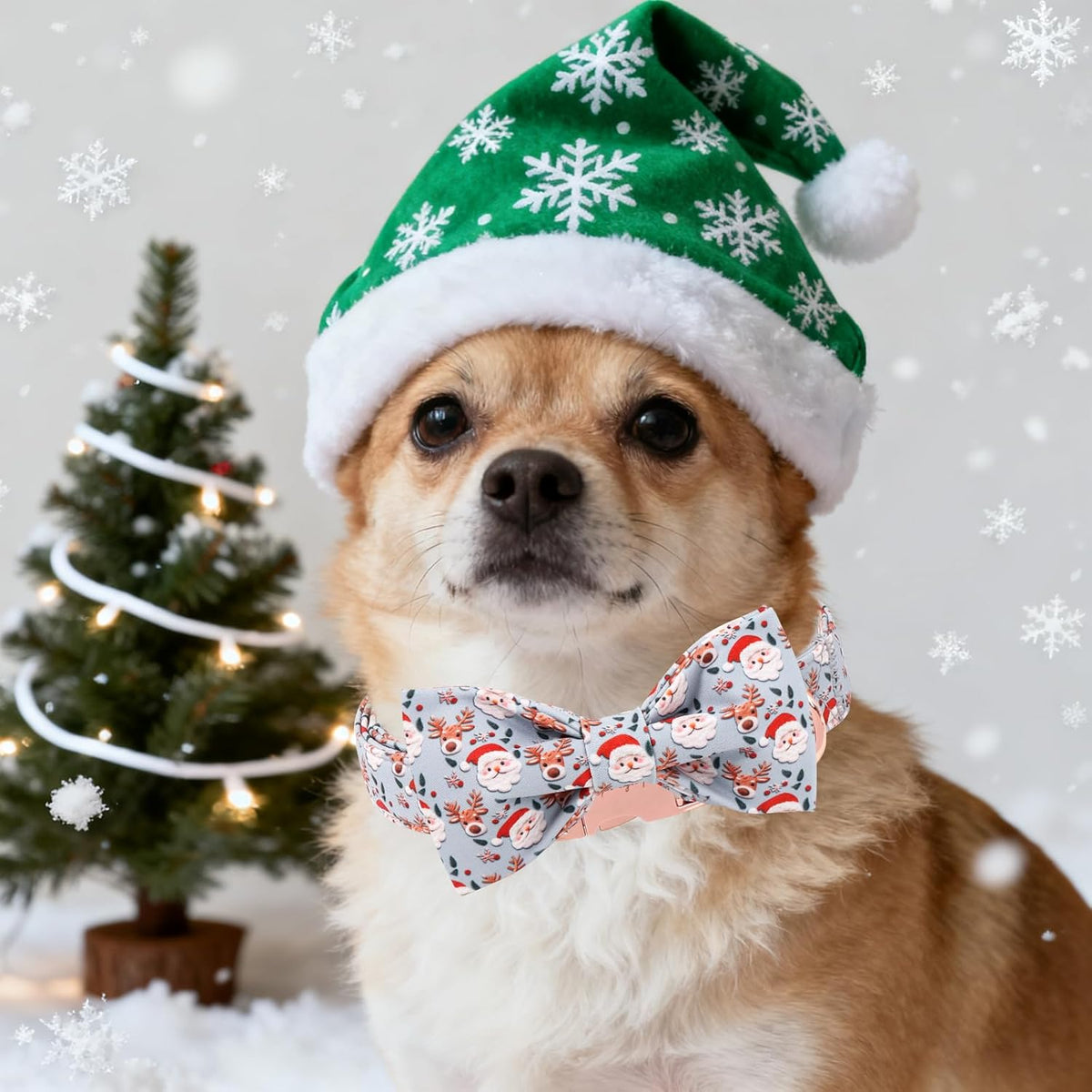 Unique Style Paws Christmas Dog Collar with Bow Elk Christmas Man Cotton Puppy Collars for Small Medium Large Dogs