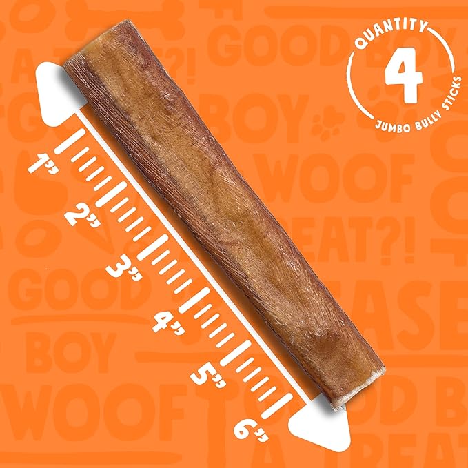 All Natural Bully Sticks for Small to Medium Dogs and Puppies (6" Jumbo - 4pk)